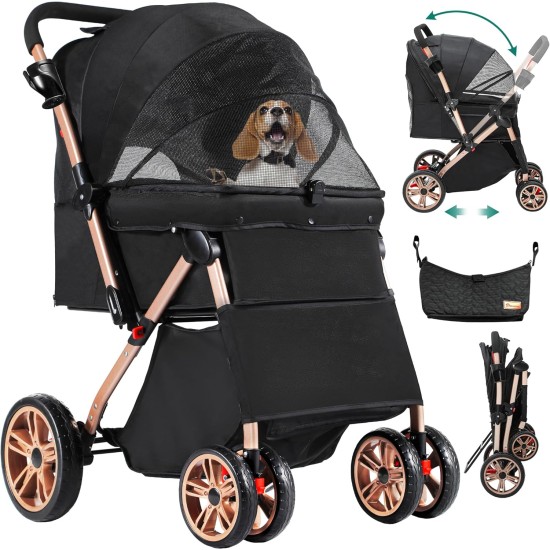 YITAHOME Dog Stroller for Medium and Small Dogs, Upgrade Version with Larger Space, Foldable Pet Cart with 360° Rotating Wheels, Cat and Dog Stroller with Storage Compartment (Black) YITAHOME Dog Stroller for Medium and Small Dogs, Upgrade Version with Larger Space, Foldable Pet Cart with 360° Rotating Wheels, Cat and Dog Stroller with Storage Compartment (Black)