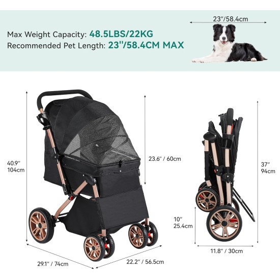 YITAHOME Dog Stroller for Medium and Small Dogs, Upgrade Version with Larger Space, Foldable Pet Cart with 360° Rotating Wheels, Cat and Dog Stroller with Storage Compartment (Black) YITAHOME Dog Stroller for Medium and Small Dogs, Upgrade Version with Larger Space, Foldable Pet Cart with 360° Rotating Wheels, Cat and Dog Stroller with Storage Compartment (Black)