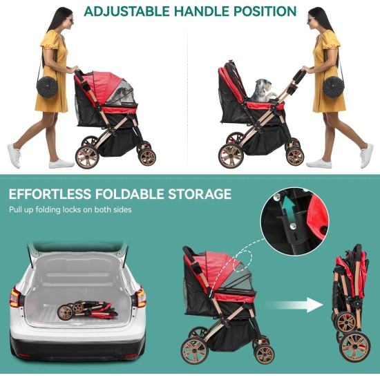 YITAHOME Dog Stroller for Medium and Small Dogs, Upgrade Version with Larger Space, Foldable Pet Cart with 360° Rotating Wheels, Cat and Dog Stroller with Storage Compartment (Black) YITAHOME Dog Stroller for Medium and Small Dogs, Upgrade Version with Larger Space, Foldable Pet Cart with 360° Rotating Wheels, Cat and Dog Stroller with Storage Compartment (Black)