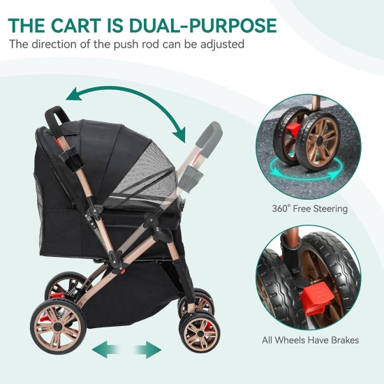 YITAHOME Dog Stroller for Medium and Small Dogs, Upgrade Version with Larger Space, Foldable Pet Cart with 360° Rotating Wheels, Cat and Dog Stroller with Storage Compartment (Black) YITAHOME Dog Stroller for Medium and Small Dogs, Upgrade Version with Larger Space, Foldable Pet Cart with 360° Rotating Wheels, Cat and Dog Stroller with Storage Compartment (Black)
