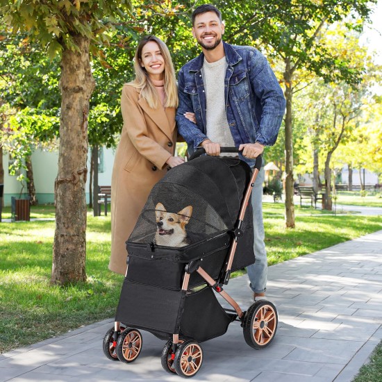 YITAHOME Dog Stroller for Medium and Small Dogs, Upgrade Version with Larger Space, Foldable Pet Cart with 360° Rotating Wheels, Cat and Dog Stroller with Storage Compartment (Black) YITAHOME Dog Stroller for Medium and Small Dogs, Upgrade Version with Larger Space, Foldable Pet Cart with 360° Rotating Wheels, Cat and Dog Stroller with Storage Compartment (Black)