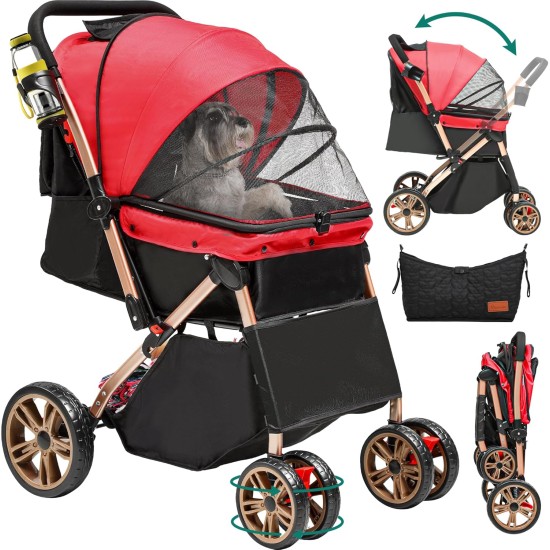 YITAHOME Dog Stroller for Medium and Small Dogs, Upgrade Version with Larger Space, Foldable Pet Cart with 360° Rotating Wheels, Cat and Dog Stroller with Storage Compartment (Black) YITAHOME Dog Stroller for Medium and Small Dogs, Upgrade Version with Larger Space, Foldable Pet Cart with 360° Rotating Wheels, Cat and Dog Stroller with Storage Compartment (Black)