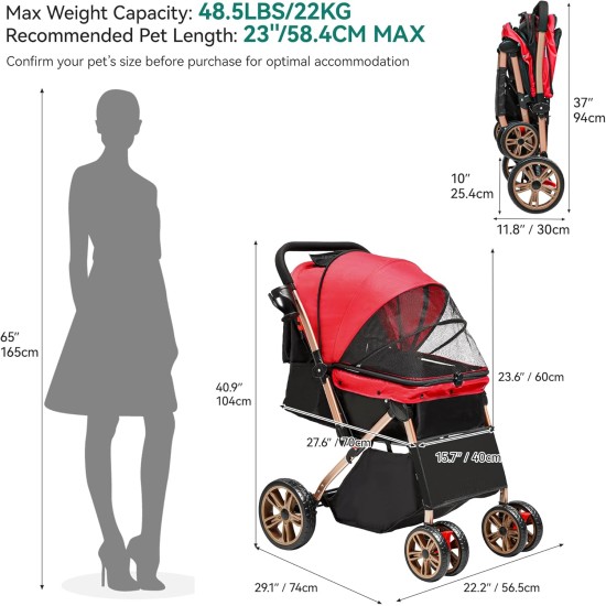 YITAHOME Dog Stroller for Medium and Small Dogs, Upgrade Version with Larger Space, Foldable Pet Cart with 360° Rotating Wheels, Cat and Dog Stroller with Storage Compartment (Black) YITAHOME Dog Stroller for Medium and Small Dogs, Upgrade Version with Larger Space, Foldable Pet Cart with 360° Rotating Wheels, Cat and Dog Stroller with Storage Compartment (Black)