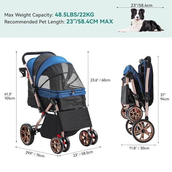 YITAHOME Foldable Dog Stroller for Small Dogs, Pet Stroller with Reversible Handle, Mesh Windows, Cup Holder, 360° Rotating EVA Wheels with Brakes (Red) YITAHOME Foldable Dog Stroller for Small Dogs, Pet Stroller with Reversible Handle, Mesh Windows, Cup Holder, 360° Rotating EVA Wheels with Brakes (Red)