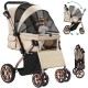 YITAHOME Foldable Dog Stroller for Small Dogs, Pet Stroller with Reversible Handle, Mesh Windows, Cup Holder, 360° Rotating EVA Wheels with Brakes (Beige)