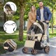 YITAHOME Foldable Dog Stroller for Small Dogs, Pet Stroller with Reversible Handle, Mesh Windows, Cup Holder, 360° Rotating EVA Wheels with Brakes (Beige)