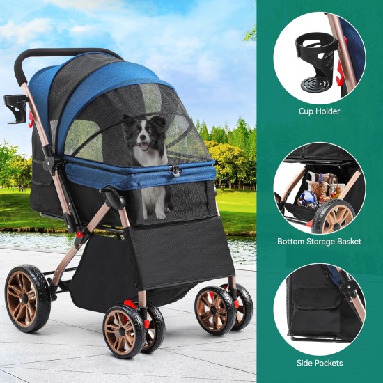 YITAHOME Foldable Dog Stroller for Small Dogs, Pet Stroller with Reversible Handle, Mesh Windows, Cup Holder, 360° Rotating EVA Wheels with Brakes (Beige) YITAHOME Foldable Dog Stroller for Small Dogs, Pet Stroller with Reversible Handle, Mesh Windows, Cup Holder, 360° Rotating EVA Wheels with Brakes (Beige)