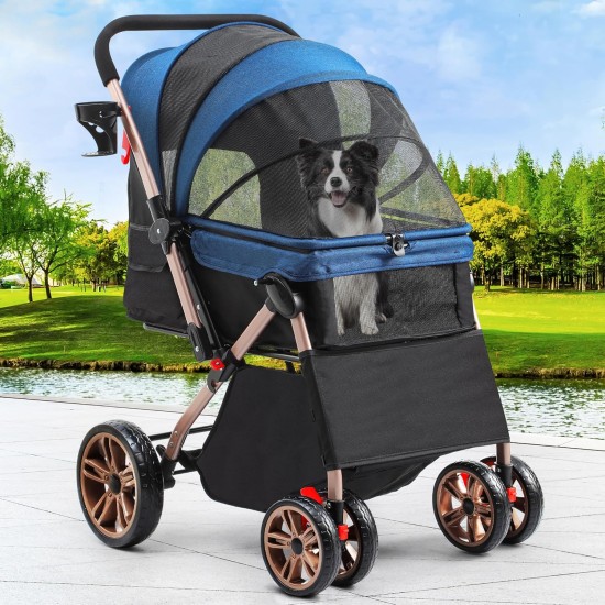 YITAHOME Foldable Dog Stroller for Small Dogs, Pet Stroller with Reversible Handle, Mesh Windows, Cup Holder, 360° Rotating EVA Wheels with Brakes (Beige) YITAHOME Foldable Dog Stroller for Small Dogs, Pet Stroller with Reversible Handle, Mesh Windows, Cup Holder, 360° Rotating EVA Wheels with Brakes (Beige)