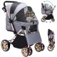 YITAHOME Foldable Dog Stroller for Small Dogs, Pet Stroller with Reversible Handle, Mesh Windows, Cup Holder, 360° Rotating EVA Wheels with Brakes (Beige)