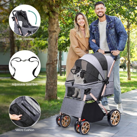 YITAHOME Foldable Dog Stroller for Small Dogs, Pet Stroller with Reversible Handle, Mesh Windows, Cup Holder, 360° Rotating EVA Wheels with Brakes (Beige) YITAHOME Foldable Dog Stroller for Small Dogs, Pet Stroller with Reversible Handle, Mesh Windows, Cup Holder, 360° Rotating EVA Wheels with Brakes (Beige)