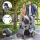 YITAHOME Foldable Dog Stroller for Small Dogs, Pet Stroller with Reversible Handle, Mesh Windows, Cup Holder, 360° Rotating EVA Wheels with Brakes (Beige)
