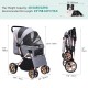YITAHOME Foldable Dog Stroller for Small Dogs, Pet Stroller with Reversible Handle, Mesh Windows, Cup Holder, 360° Rotating EVA Wheels with Brakes (Beige)