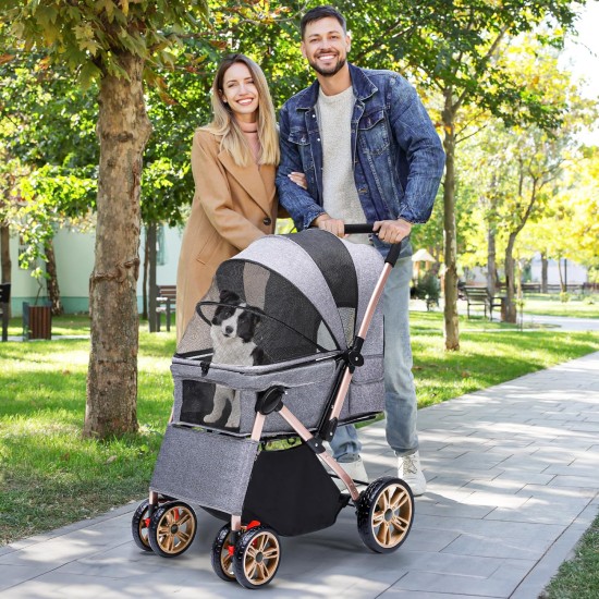YITAHOME Foldable Dog Stroller for Small Dogs, Pet Stroller with Reversible Handle, Mesh Windows, Cup Holder, 360° Rotating EVA Wheels with Brakes (Beige) YITAHOME Foldable Dog Stroller for Small Dogs, Pet Stroller with Reversible Handle, Mesh Windows, Cup Holder, 360° Rotating EVA Wheels with Brakes (Beige)