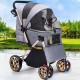 YITAHOME Foldable Dog Stroller for Small Dogs, Pet Stroller with Reversible Handle, Mesh Windows, Cup Holder, 360° Rotating EVA Wheels with Brakes (Beige)