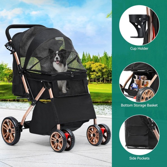 YITAHOME Foldable Dog Stroller for Small Dogs, Pet Stroller with Reversible Handle, Mesh Windows, Cup Holder, 360° Rotating EVA Wheels with Brakes (Beige) YITAHOME Foldable Dog Stroller for Small Dogs, Pet Stroller with Reversible Handle, Mesh Windows, Cup Holder, 360° Rotating EVA Wheels with Brakes (Beige)