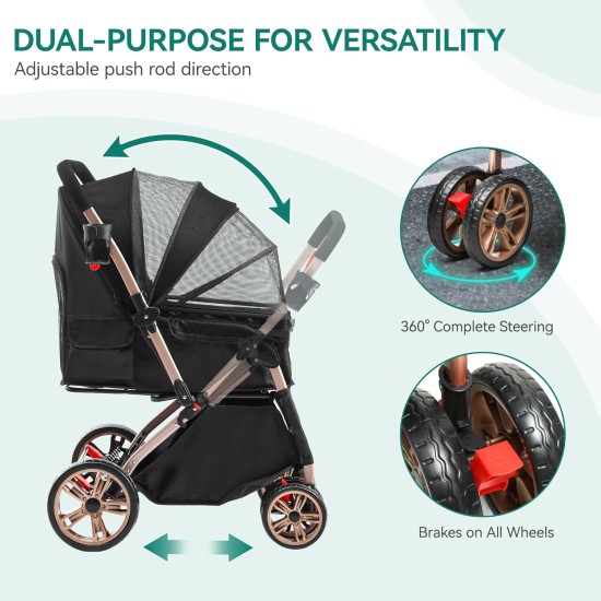 YITAHOME Foldable Dog Stroller for Small Dogs, Pet Stroller with Reversible Handle, Mesh Windows, Cup Holder, 360° Rotating EVA Wheels with Brakes (Beige) YITAHOME Foldable Dog Stroller for Small Dogs, Pet Stroller with Reversible Handle, Mesh Windows, Cup Holder, 360° Rotating EVA Wheels with Brakes (Beige)