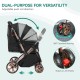 YITAHOME Foldable Dog Stroller for Small Dogs, Pet Stroller with Reversible Handle, Mesh Windows, Cup Holder, 360° Rotating EVA Wheels with Brakes (Beige)
