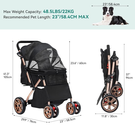 YITAHOME Foldable Dog Stroller for Small Dogs, Pet Stroller with Reversible Handle, Mesh Windows, Cup Holder, 360° Rotating EVA Wheels with Brakes (Beige) YITAHOME Foldable Dog Stroller for Small Dogs, Pet Stroller with Reversible Handle, Mesh Windows, Cup Holder, 360° Rotating EVA Wheels with Brakes (Beige)