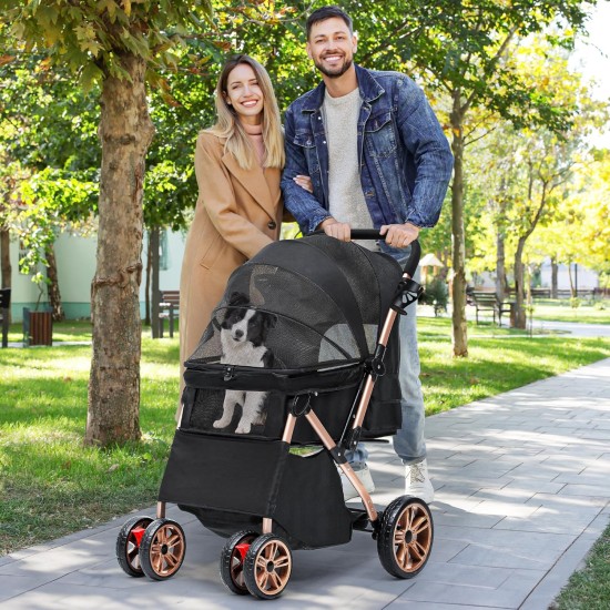 YITAHOME Foldable Dog Stroller for Small Dogs, Pet Stroller with Reversible Handle, Mesh Windows, Cup Holder, 360° Rotating EVA Wheels with Brakes (Beige) YITAHOME Foldable Dog Stroller for Small Dogs, Pet Stroller with Reversible Handle, Mesh Windows, Cup Holder, 360° Rotating EVA Wheels with Brakes (Beige)