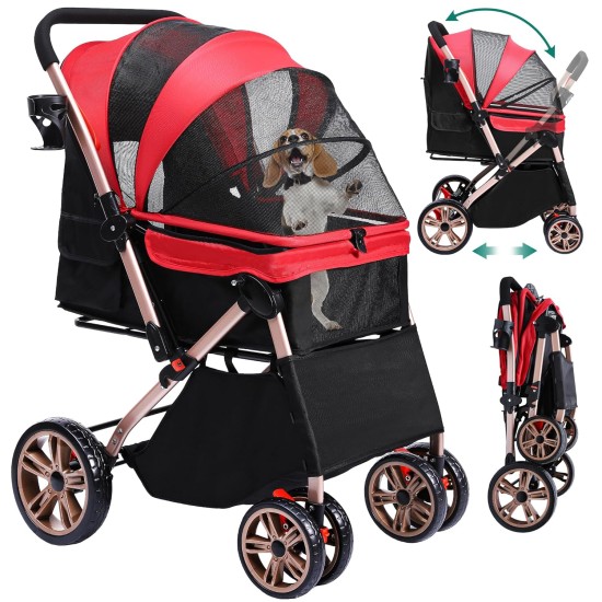 YITAHOME Foldable Dog Stroller for Small Dogs, Pet Stroller with Reversible Handle, Mesh Windows, Cup Holder, 360° Rotating EVA Wheels with Brakes (Beige) YITAHOME Foldable Dog Stroller for Small Dogs, Pet Stroller with Reversible Handle, Mesh Windows, Cup Holder, 360° Rotating EVA Wheels with Brakes (Beige)