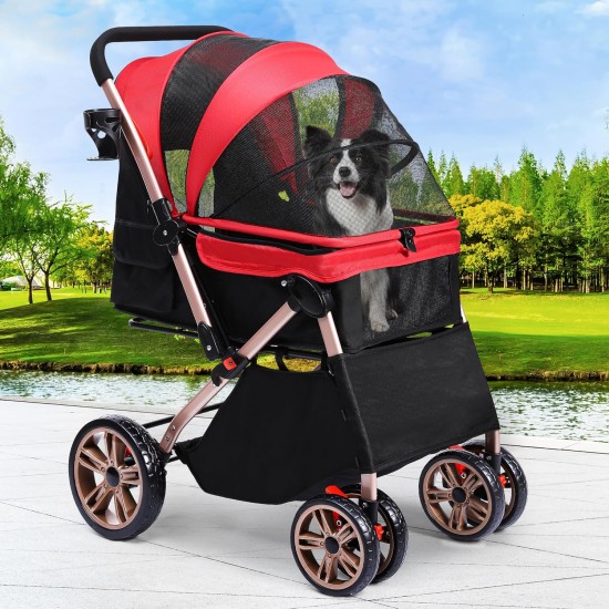 YITAHOME Foldable Dog Stroller for Small Dogs, Pet Stroller with Reversible Handle, Mesh Windows, Cup Holder, 360° Rotating EVA Wheels with Brakes (Beige) YITAHOME Foldable Dog Stroller for Small Dogs, Pet Stroller with Reversible Handle, Mesh Windows, Cup Holder, 360° Rotating EVA Wheels with Brakes (Beige)