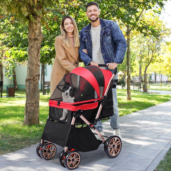 YITAHOME Foldable Dog Stroller for Small Dogs, Pet Stroller with Reversible Handle, Mesh Windows, Cup Holder, 360° Rotating EVA Wheels with Brakes (Beige) YITAHOME Foldable Dog Stroller for Small Dogs, Pet Stroller with Reversible Handle, Mesh Windows, Cup Holder, 360° Rotating EVA Wheels with Brakes (Beige)