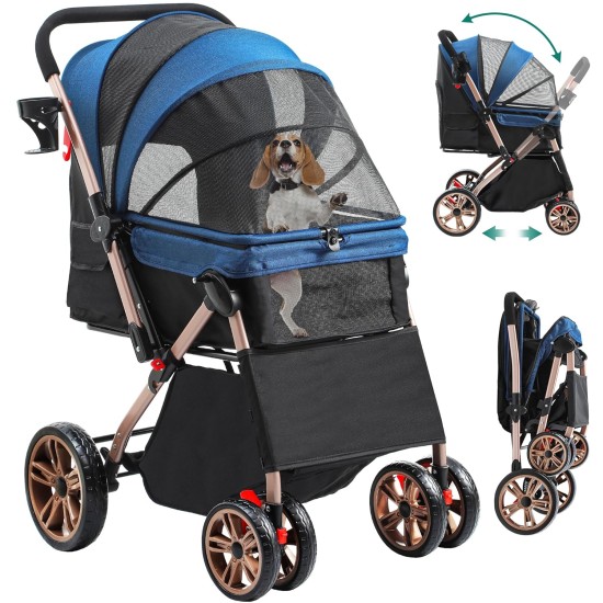 YITAHOME Foldable Dog Stroller for Small Dogs, Pet Stroller with Reversible Handle, Mesh Windows, Cup Holder, 360° Rotating EVA Wheels with Brakes (Beige) YITAHOME Foldable Dog Stroller for Small Dogs, Pet Stroller with Reversible Handle, Mesh Windows, Cup Holder, 360° Rotating EVA Wheels with Brakes (Beige)