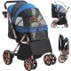 YITAHOME Foldable Dog Stroller for Small Dogs, Pet Stroller with Reversible Handle, Mesh Windows, Cup Holder, 360° Rotating EVA Wheels with Brakes (Beige)