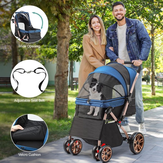 YITAHOME Foldable Dog Stroller for Small Dogs, Pet Stroller with Reversible Handle, Mesh Windows, Cup Holder, 360° Rotating EVA Wheels with Brakes (Beige) YITAHOME Foldable Dog Stroller for Small Dogs, Pet Stroller with Reversible Handle, Mesh Windows, Cup Holder, 360° Rotating EVA Wheels with Brakes (Beige)
