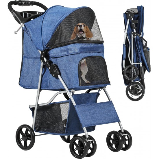 YITAHOME Pet Stroller for Medium Dogs, 4 Wheel Dog Stroller with Storage Basket, Foldable Pet Travel Cart with Cup Holder and Storage Basket (Blue) YITAHOME Pet Stroller for Medium Dogs, 4 Wheel Dog Stroller with Storage Basket, Foldable Pet Travel Cart with Cup Holder and Storage Basket (Blue)