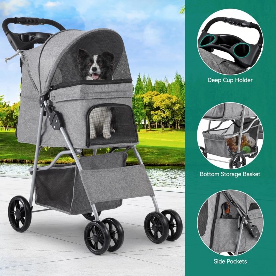 YITAHOME Pet Stroller for Medium Dogs, 4 Wheel Dog Stroller with Storage Basket, Foldable Pet Travel Cart with Cup Holder and Storage Basket (Blue) YITAHOME Pet Stroller for Medium Dogs, 4 Wheel Dog Stroller with Storage Basket, Foldable Pet Travel Cart with Cup Holder and Storage Basket (Blue)
