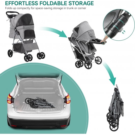 YITAHOME Pet Stroller for Medium Dogs, 4 Wheel Dog Stroller with Storage Basket, Foldable Pet Travel Cart with Cup Holder and Storage Basket (Blue) YITAHOME Pet Stroller for Medium Dogs, 4 Wheel Dog Stroller with Storage Basket, Foldable Pet Travel Cart with Cup Holder and Storage Basket (Blue)