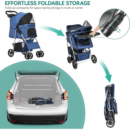 YITAHOME Pet Stroller for Medium Dogs, 4 Wheel Dog Stroller with Storage Basket, Foldable Pet Travel Cart with Cup Holder and Storage Basket (Blue) YITAHOME Pet Stroller for Medium Dogs, 4 Wheel Dog Stroller with Storage Basket, Foldable Pet Travel Cart with Cup Holder and Storage Basket (Blue)