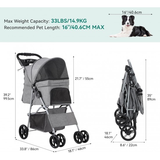 YITAHOME Pet Stroller for Medium Dogs, 4 Wheel Dog Stroller with Storage Basket, Foldable Pet Travel Cart with Cup Holder and Storage Basket (Blue) YITAHOME Pet Stroller for Medium Dogs, 4 Wheel Dog Stroller with Storage Basket, Foldable Pet Travel Cart with Cup Holder and Storage Basket (Blue)