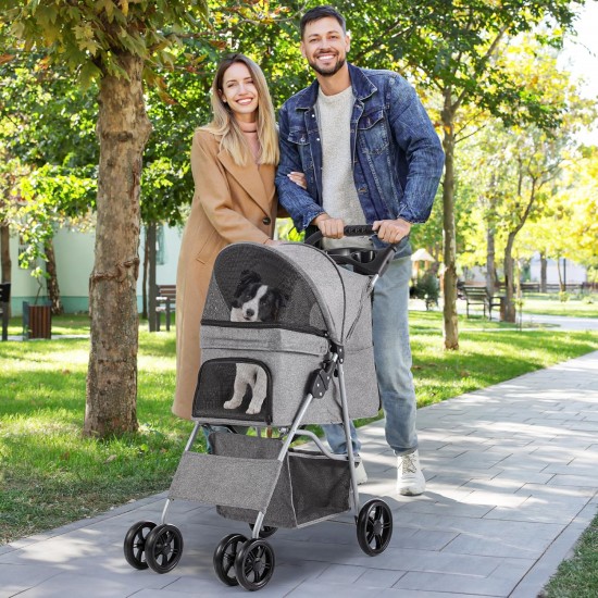 YITAHOME Pet Stroller for Medium Dogs, 4 Wheel Dog Stroller with Storage Basket, Foldable Pet Travel Cart with Cup Holder and Storage Basket (Blue) YITAHOME Pet Stroller for Medium Dogs, 4 Wheel Dog Stroller with Storage Basket, Foldable Pet Travel Cart with Cup Holder and Storage Basket (Blue)