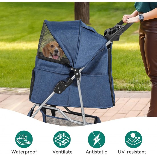 YITAHOME Pet Stroller for Medium Dogs, 4 Wheel Dog Stroller with Storage Basket, Foldable Pet Travel Cart with Cup Holder and Storage Basket (Blue) YITAHOME Pet Stroller for Medium Dogs, 4 Wheel Dog Stroller with Storage Basket, Foldable Pet Travel Cart with Cup Holder and Storage Basket (Blue)