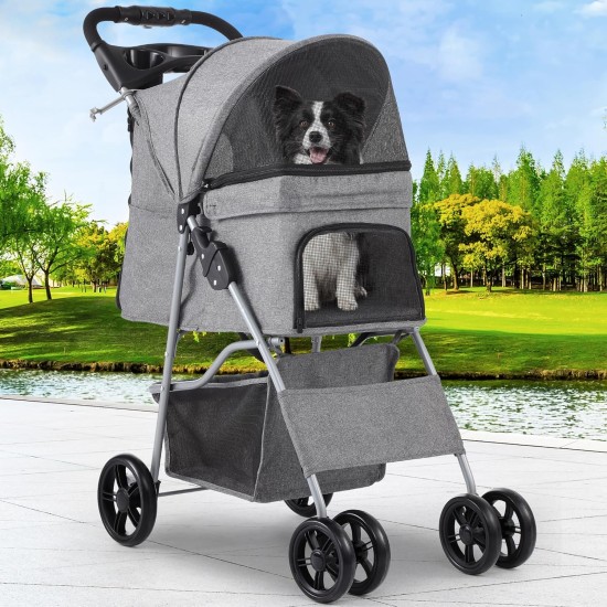 YITAHOME Pet Stroller for Small to Medium Dogs, 4 Wheel Dog Buggy with Storage Basket, Foldable Pet Travel Trolley with Drink Holder & Storage Basket (Grey) YITAHOME Pet Stroller for Small to Medium Dogs, 4 Wheel Dog Buggy with Storage Basket, Foldable Pet Travel Trolley with Drink Holder & Storage Basket (Grey)