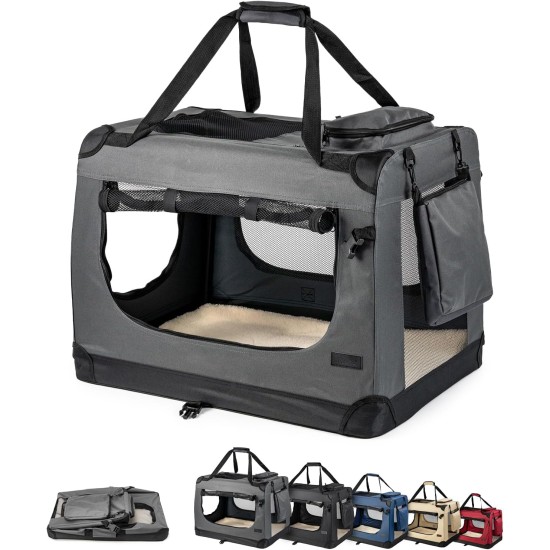 lionto Foldable Dog Transport Box for Travel and Car, 50 x 34 x 36 cm, Sturdy Transport Box, Carry Handles and Blanket for Cats, Dogs up to 10 kg, Robust Fabric Dog Box, Grey lionto Foldable Dog Transport Box for Travel and Car, 50 x 34 x 36 cm, Sturdy Transport Box, Carry Handles and Blanket for Cats, Dogs up to 10 kg, Robust Fabric Dog Box, Grey