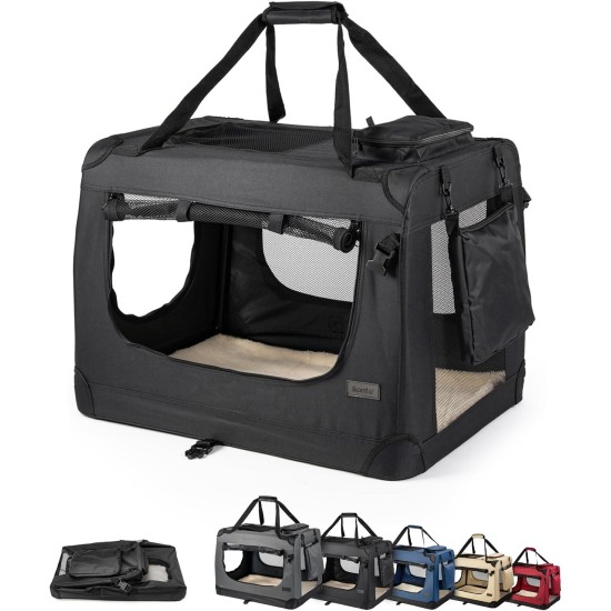 lionto Foldable Dog Transport Box for Travel and Car, 50 x 34 x 36 cm, Sturdy Transport Box, Carry Handles and Blanket for Cats, Dogs up to 10 kg, Robust Fabric Dog Box, Grey lionto Foldable Dog Transport Box for Travel and Car, 50 x 34 x 36 cm, Sturdy Transport Box, Carry Handles and Blanket for Cats, Dogs up to 10 kg, Robust Fabric Dog Box, Grey