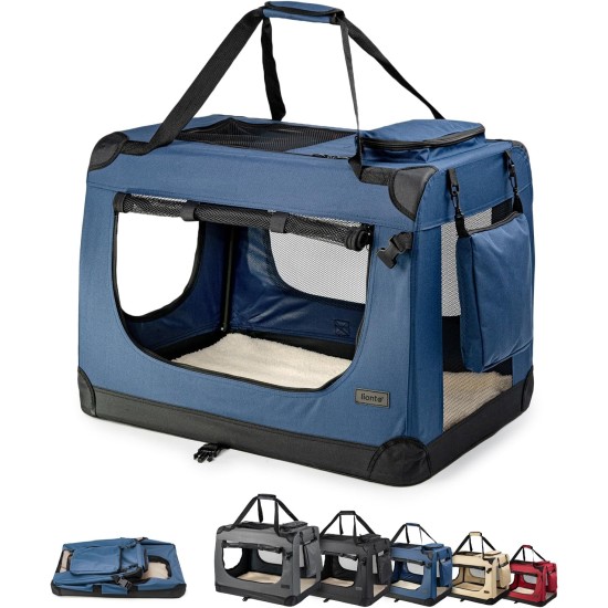 lionto Foldable Dog Transport Box for Travel and Car, 50 x 34 x 36 cm, Sturdy Transport Box, Carry Handles and Blanket for Cats, Dogs up to 10 kg, Robust Fabric Dog Box, Grey lionto Foldable Dog Transport Box for Travel and Car, 50 x 34 x 36 cm, Sturdy Transport Box, Carry Handles and Blanket for Cats, Dogs up to 10 kg, Robust Fabric Dog Box, Grey