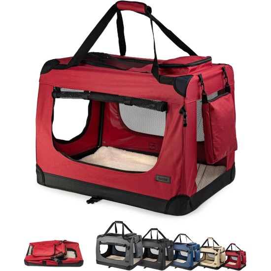 lionto Foldable Dog Transport Box for Travel and Car, 50 x 34 x 36 cm, Sturdy Transport Box, Carry Handles and Blanket for Cats, Dogs up to 10 kg, Robust Fabric Dog Box, Grey lionto Foldable Dog Transport Box for Travel and Car, 50 x 34 x 36 cm, Sturdy Transport Box, Carry Handles and Blanket for Cats, Dogs up to 10 kg, Robust Fabric Dog Box, Grey