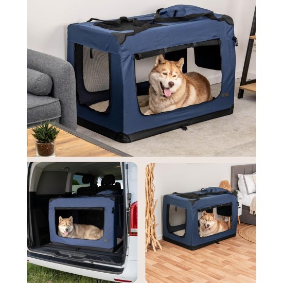 lionto Foldable Dog Transport Box for Travel and Car, 50 x 34 x 36 cm, Sturdy Transport Box, Carry Handles and Blanket for Cats, Dogs up to 10 kg, Robust Fabric Dog Box, Grey lionto Foldable Dog Transport Box for Travel and Car, 50 x 34 x 36 cm, Sturdy Transport Box, Carry Handles and Blanket for Cats, Dogs up to 10 kg, Robust Fabric Dog Box, Grey