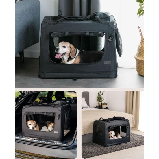 lionto Foldable Dog Transport Box for Travel and Car, 60 x 42 x 44 cm, Sturdy Transport Box, Carry Handles and Blanket for Cats, Dogs up to 12 kg, Robust Fabric Dog Box, Black lionto Foldable Dog Transport Box for Travel and Car, 60 x 42 x 44 cm, Sturdy Transport Box, Carry Handles and Blanket for Cats, Dogs up to 12 kg, Robust Fabric Dog Box, Black