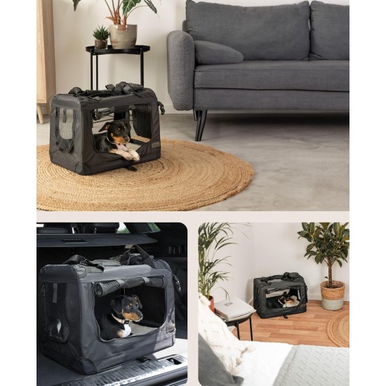 lionto Foldable Dog Transport Box for Travel and Car, 60 x 42 x 44 cm, Sturdy Transport Box, Carry Handles and Blanket for Cats, Dogs up to 12 kg, Robust Fabric Dog Box, Black lionto Foldable Dog Transport Box for Travel and Car, 60 x 42 x 44 cm, Sturdy Transport Box, Carry Handles and Blanket for Cats, Dogs up to 12 kg, Robust Fabric Dog Box, Black