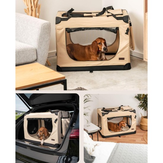 lionto Foldable Dog Transport Box for Travel and Car, 60 x 42 x 44 cm, Sturdy Transport Box, Carry Handles and Blanket for Cats, Dogs up to 12 kg, Robust Fabric Dog Box, Black lionto Foldable Dog Transport Box for Travel and Car, 60 x 42 x 44 cm, Sturdy Transport Box, Carry Handles and Blanket for Cats, Dogs up to 12 kg, Robust Fabric Dog Box, Black