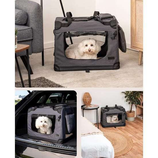 lionto Foldable Dog Transport Box for Travel and Car, 60 x 42 x 44 cm, Sturdy Transport Box, Carry Handles and Blanket for Cats, Dogs up to 12 kg, Robust Fabric Dog Box, Black lionto Foldable Dog Transport Box for Travel and Car, 60 x 42 x 44 cm, Sturdy Transport Box, Carry Handles and Blanket for Cats, Dogs up to 12 kg, Robust Fabric Dog Box, Black
