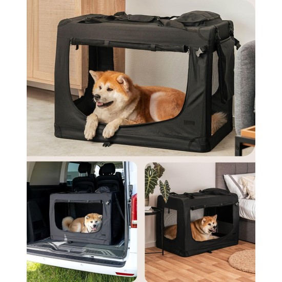 lionto Foldable Dog Transport Box for Travel and Car, 60 x 42 x 44 cm, Sturdy Transport Box, Carry Handles and Blanket for Cats, Dogs up to 12 kg, Robust Fabric Dog Box, Black lionto Foldable Dog Transport Box for Travel and Car, 60 x 42 x 44 cm, Sturdy Transport Box, Carry Handles and Blanket for Cats, Dogs up to 12 kg, Robust Fabric Dog Box, Black