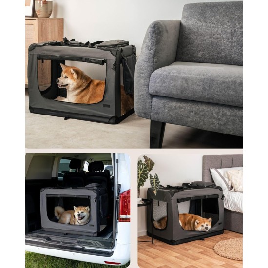 lionto Foldable Dog Transport Box for Travel and Car, 60 x 42 x 44 cm, Sturdy Transport Box, Carry Handles and Blanket for Cats, Dogs up to 12 kg, Robust Fabric Dog Box, Black lionto Foldable Dog Transport Box for Travel and Car, 60 x 42 x 44 cm, Sturdy Transport Box, Carry Handles and Blanket for Cats, Dogs up to 12 kg, Robust Fabric Dog Box, Black