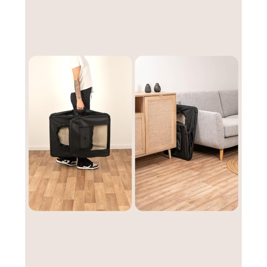 lionto Foldable Dog Transport Box for Travel and Car, 60 x 42 x 44 cm, Sturdy Transport Box, Carry Handles and Blanket for Cats, Dogs up to 12 kg, Robust Fabric Dog Box, Black lionto Foldable Dog Transport Box for Travel and Car, 60 x 42 x 44 cm, Sturdy Transport Box, Carry Handles and Blanket for Cats, Dogs up to 12 kg, Robust Fabric Dog Box, Black