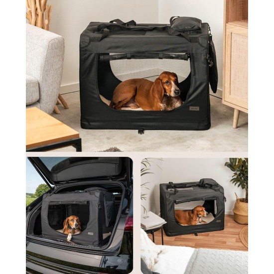 lionto Foldable Dog Transport Box for Travel and Car, 60 x 42 x 44 cm, Sturdy Transport Box, Carry Handles and Blanket for Cats, Dogs up to 12 kg, Robust Fabric Dog Box, Black lionto Foldable Dog Transport Box for Travel and Car, 60 x 42 x 44 cm, Sturdy Transport Box, Carry Handles and Blanket for Cats, Dogs up to 12 kg, Robust Fabric Dog Box, Black